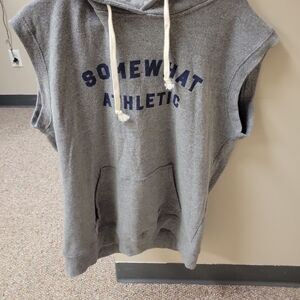 Gray Sleeveless Hoodie with Blue Print